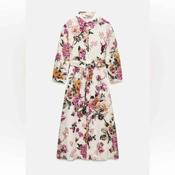 ZARA 100% LINEN SHIRTDRESS ZW COLLECTION - Picture 6 of 9